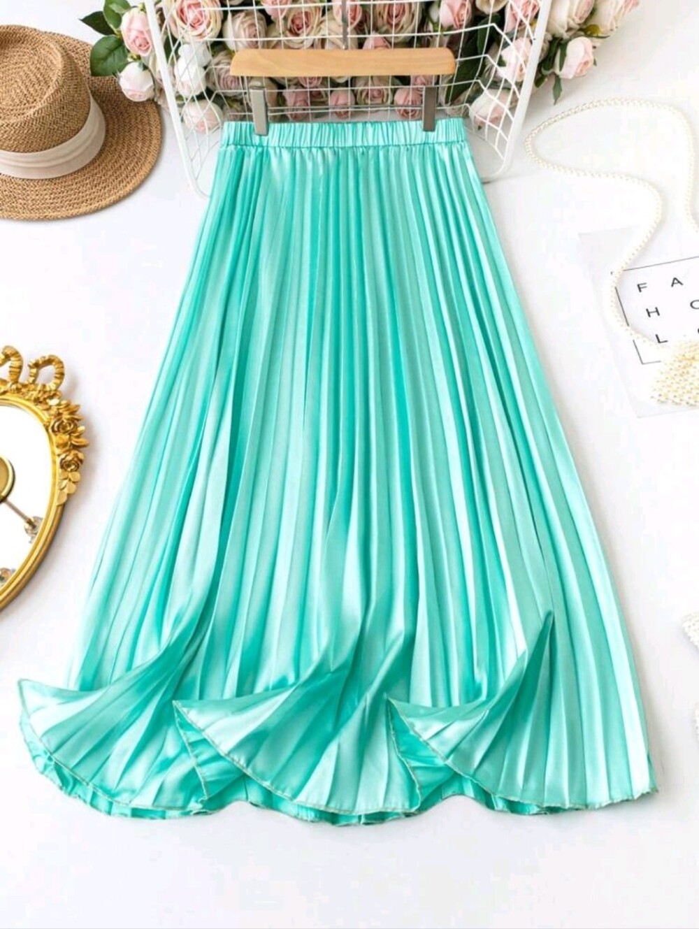 SHEIN CURVE TEAL SHIMMER PLEATED SKIRT SZ 1X